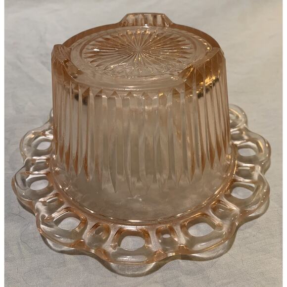 Depression Glass Pink Bowl Flower Old Colony Footed Lace Edge Ribbed Scalloped - Picture 4 of 7